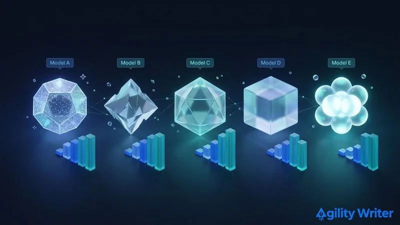 Comparison chart of AI models for SEO content including GPT-4.1, Claude, Gemini, DeepSeek, and Grok